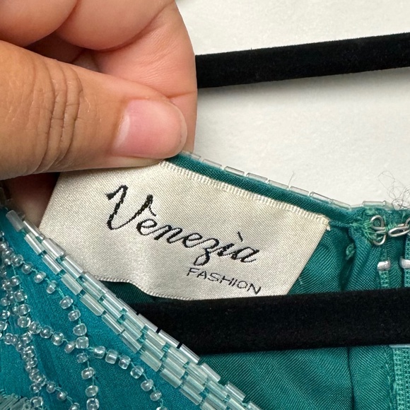 Vintage Beaded Turquoise Dress with Slit - Picture 9 of 13